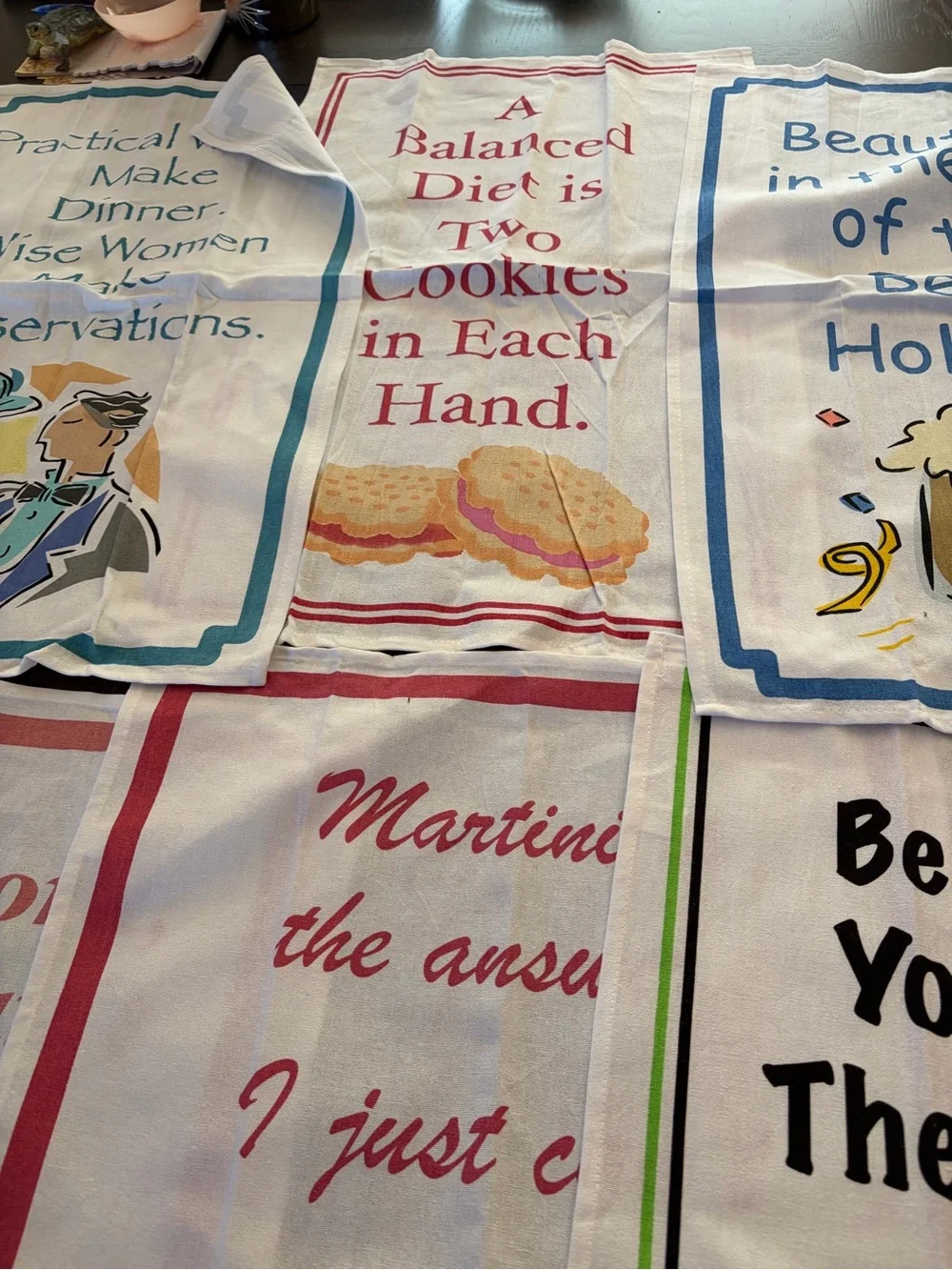 Lot of 8 Funny Colorful Tea Towels 100% Cotton Cinderella Martinis and More!